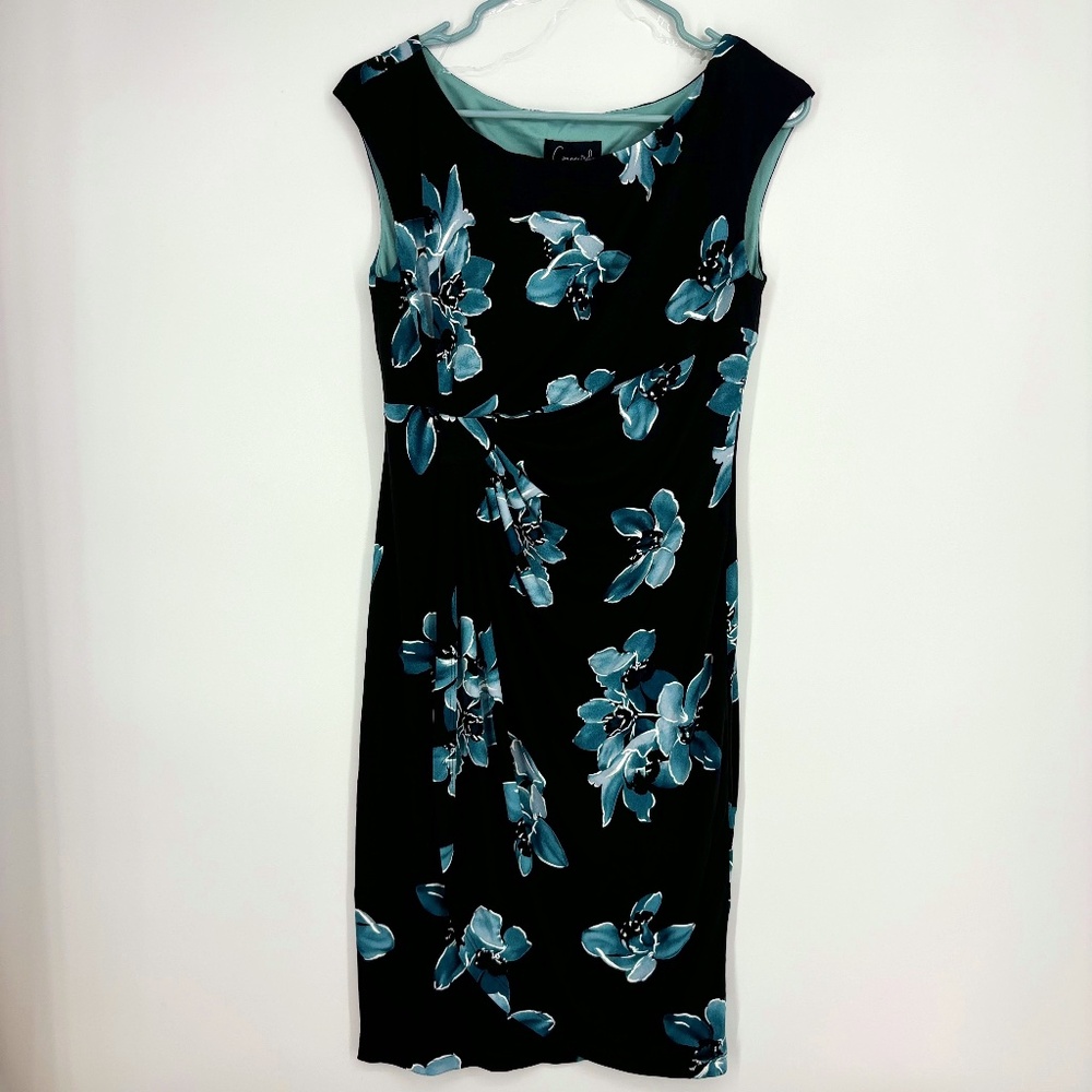 connected apparel Black Sheath Dress with Teal Floral Print